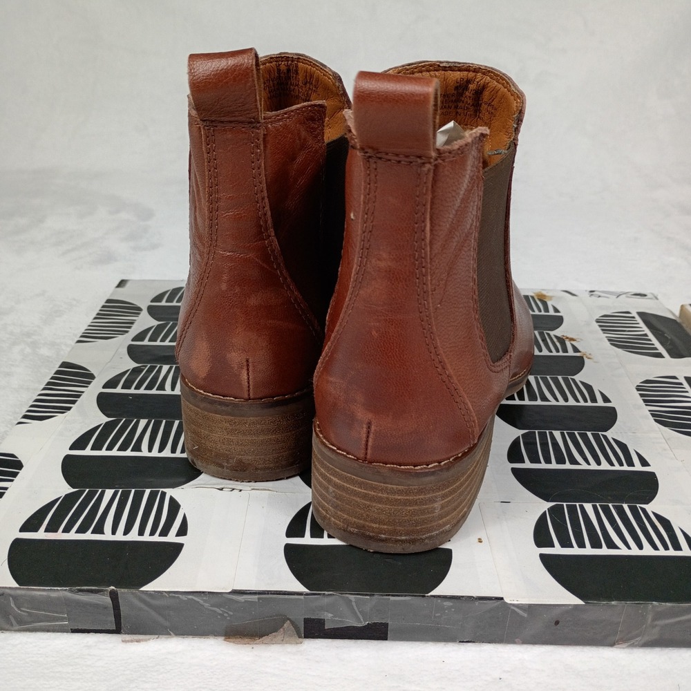 Lucky Brand Basel Brown Leather Chelsea Ankle Boots Women Point Toe Stacked Heel - Picture 4 of 9